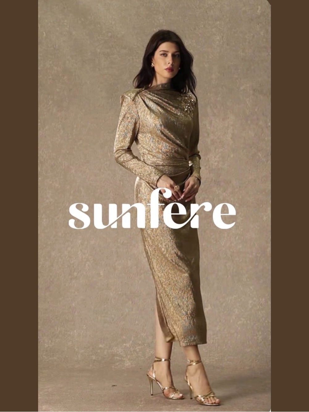 Sunfere Brilliant Allure Gold Floral Embellished Texture Midi Dress Size M NWT